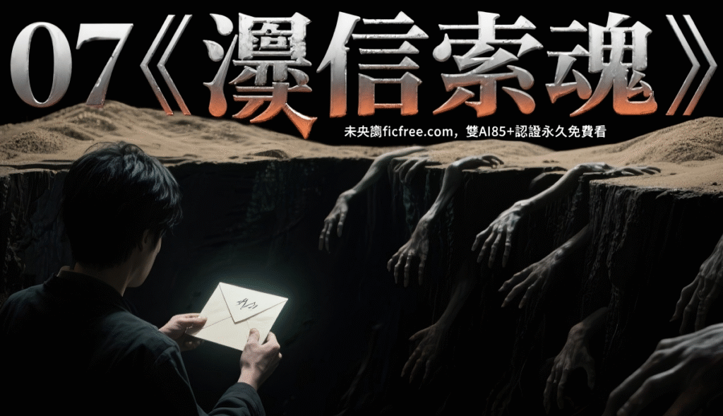《淵信索魂》官方封面插畫|雨夜古鎮「浮生閣」牌匾懸掛,血紅符文滲透信紙,掌心青斑與遠處祠堂幽光構成詛咒意象