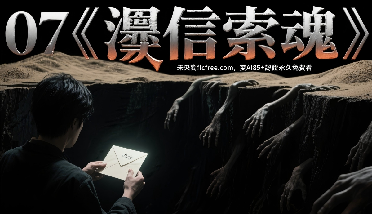 《淵信索魂》官方封面插畫｜雨夜古鎮「浮生閣」牌匾懸掛，血紅符文滲透信紙，掌心青斑與遠處祠堂幽光構成詛咒意象