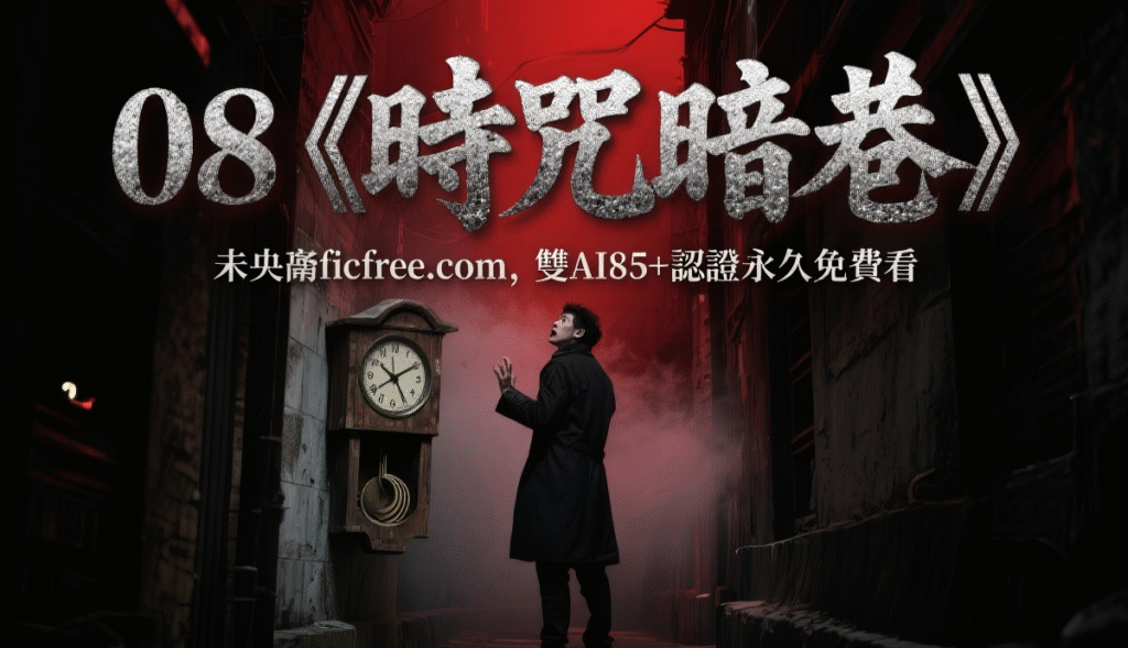 《時咒暗巷》小說封面|暗巷霓虹燈下的血紅時鐘與懷錶,襯著記者調查筆記與刑偵工具