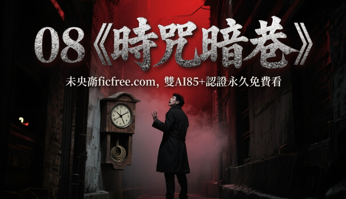 《時咒暗巷》小說封面｜暗巷霓虹燈下的血紅時鐘與懷錶，襯著記者調查筆記與刑偵工具