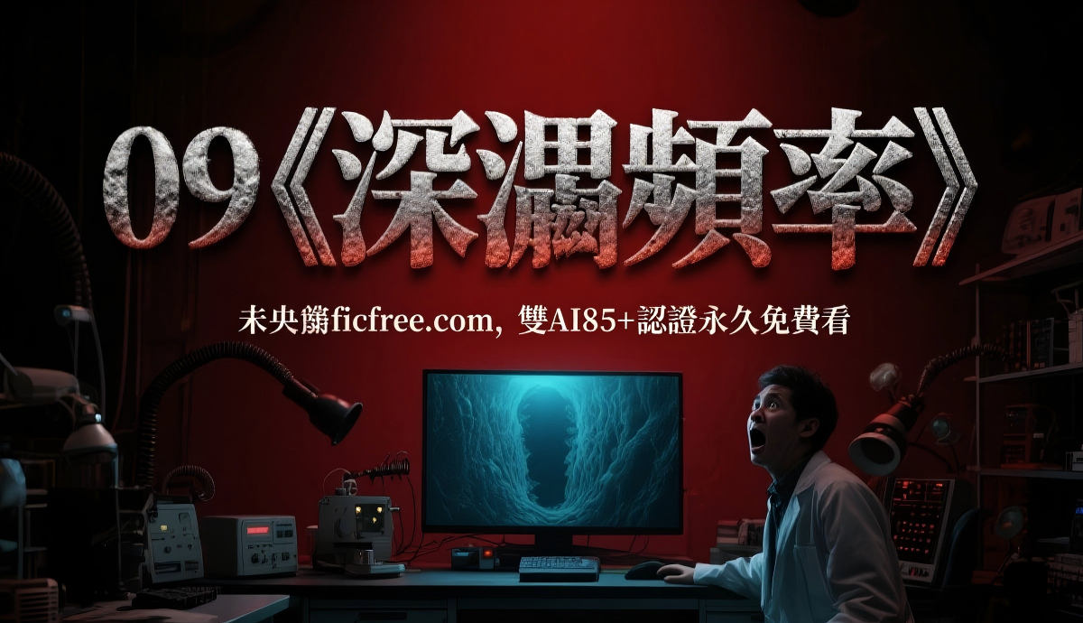 《深淵頻率》懸疑小說封面｜霓虹直播間與次聲波頻譜交織，背景滲透荒蕪錄音棚血跡元素