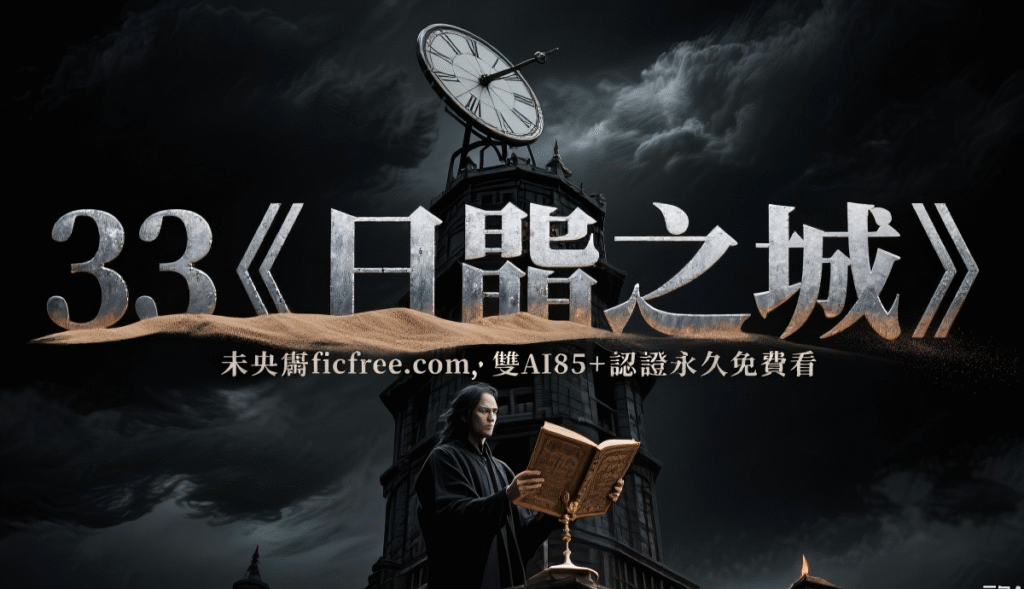 《日晷之城》小說插圖：鐘樓深處，銀白齒輪與墨綠符文能量碰撞，未央手持逆時裝置對決無形靈魂