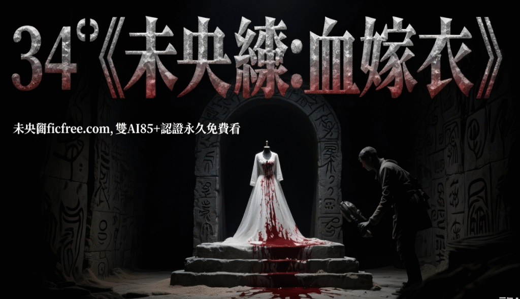 《未央繡：血嫁衣》小說封面｜青磚黛瓦背景下血紅嫁衣飄揚，搭配古風字體標題