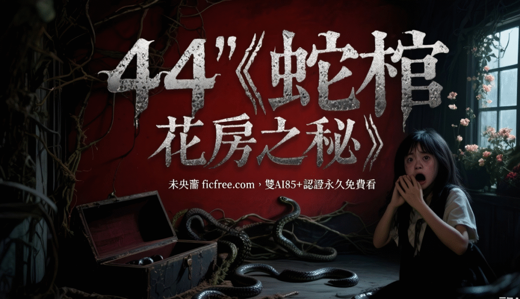 《蛇棺：花房之秘》小說封面｜北歐冰封小鎮玻璃花房，幽藍熒光永夜蘭盛開，背景滲透紅色液體的懸疑視覺圖