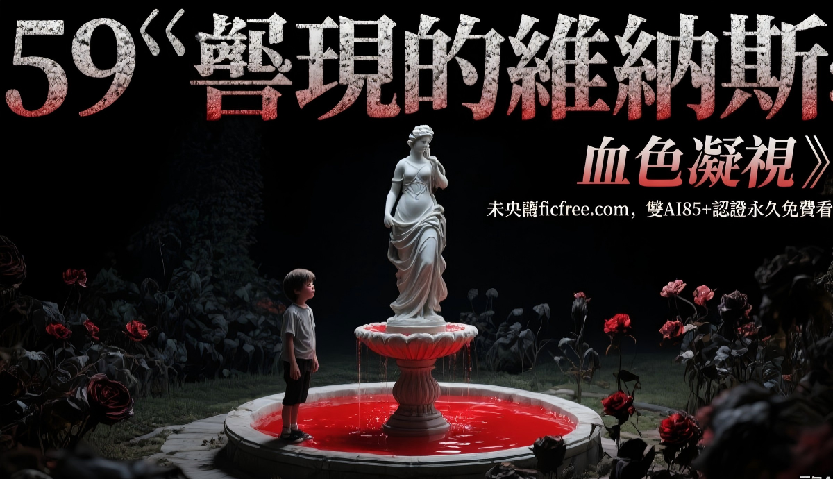 《嶄現的維納斯：血色凝視》小說封面，畫布上潑灑深紅色顏料，背景為佛羅倫薩建築剪影，中央有神秘符號與凝視的眼睛。