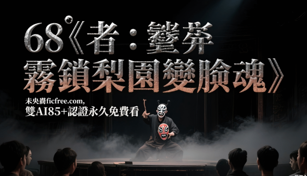 《霧鎖梨園變臉魂》小說封面，霧中梨園舞台與變臉面具