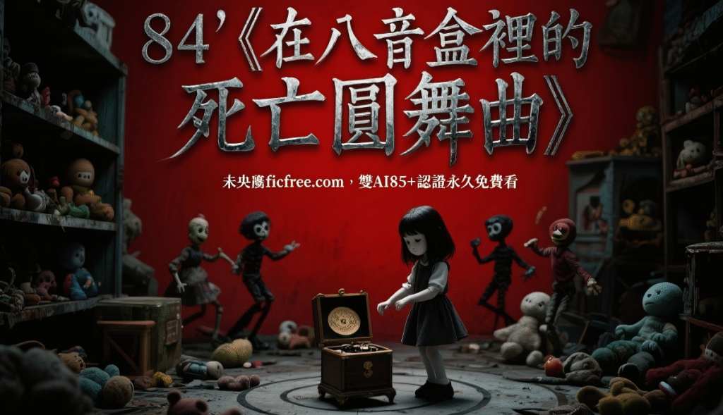 《在八音盒裡的死亡圓舞曲》小說封面圖，哥德式莊園背景搭配血色八音盒，懸疑氛圍濃郁。