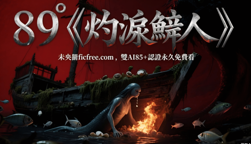 《灼淚鮫人》小說封面圖｜深海幽藍背景中發光鮫人與沉船剪影