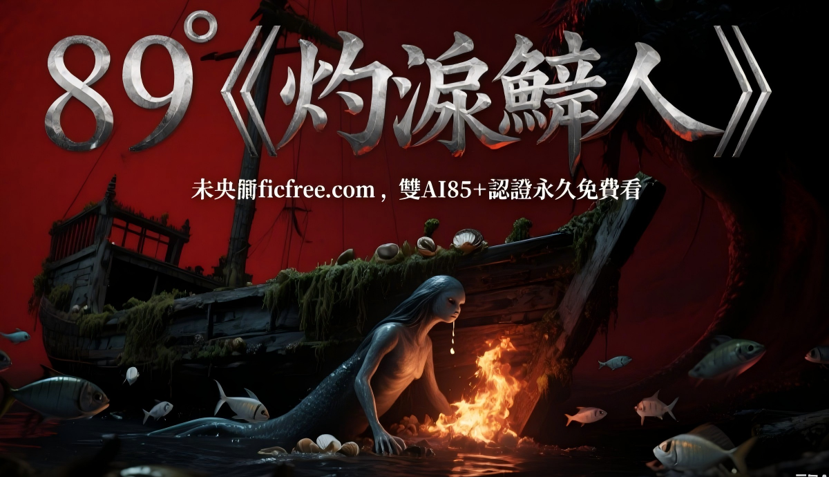 《灼淚鮫人》小說封面圖｜深海幽藍背景中發光鮫人與沉船剪影